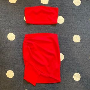 Red matching set - bandeau top and asymmetric skirt